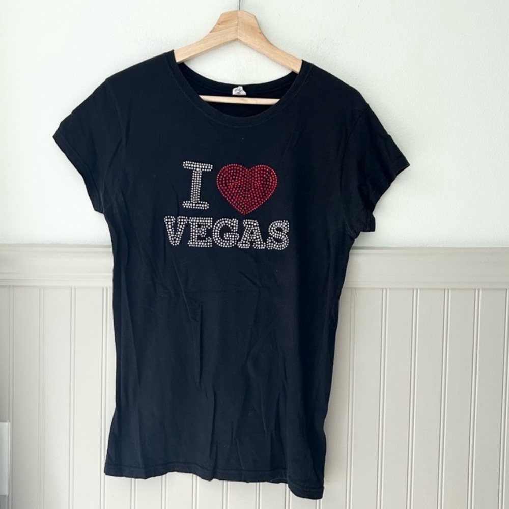 Y2K Rhinestone Bling Black 'I Love Vegas' T-Shirt women’s size large